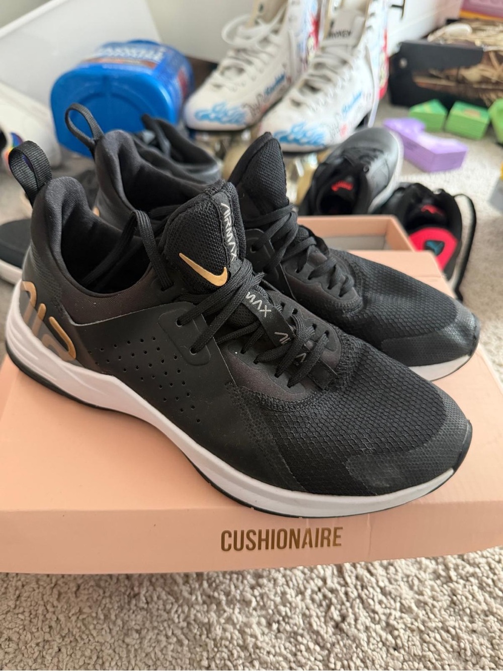 Nike Black and Gold Cushionaire Athletic Sneakers